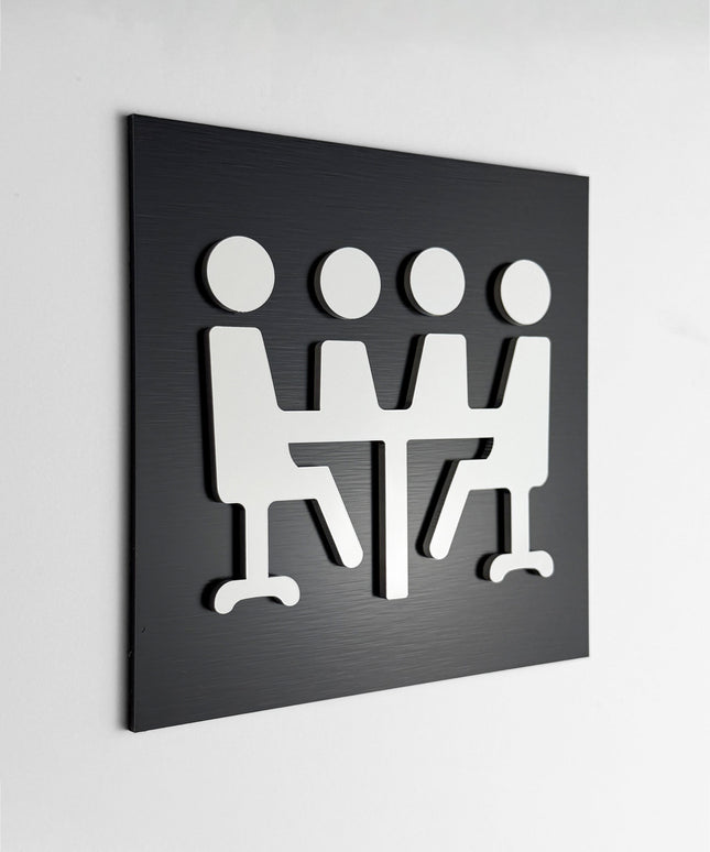 ALUMADESIGNCO conference room sign with modern lettering, premium office door signage for meeting rooms, hotels, studios, and contemporary interiors