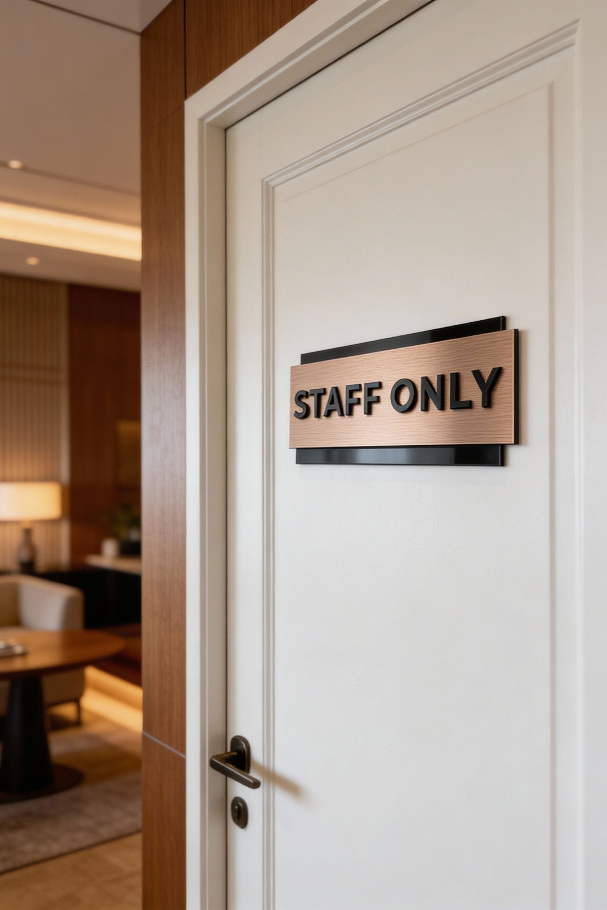 ALUMADESIGNCO custom bronze and acrylic office door sign with minimalist modern design, premium signage for offices, hotels, and residential interiors