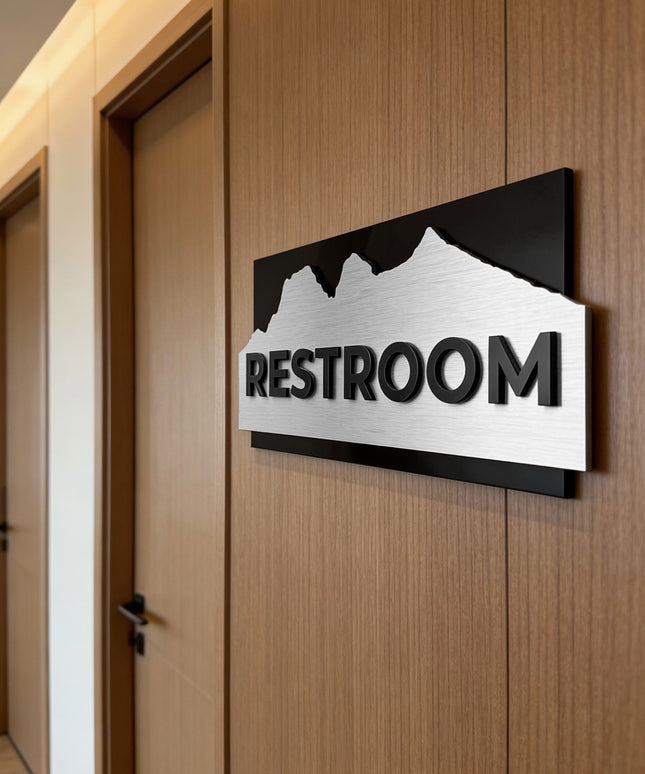 Premium Alpine custom hotel door sign by ALUMADESIGNCO featuring acrylic text, modern signage for offices, restrooms, and hotel wayfinding systems
