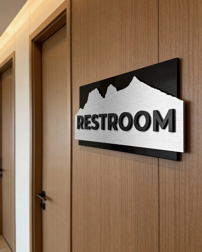 Premium Alpine custom hotel door sign by ALUMADESIGNCO featuring acrylic text, modern signage for offices, restrooms, and hotel wayfinding systems