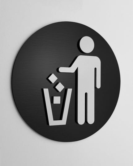 ALUMADESIGNCO recycling only sign with modern lettering, premium waste sorting signage for offices, hotels, apartments, cafés, and commercial interiors