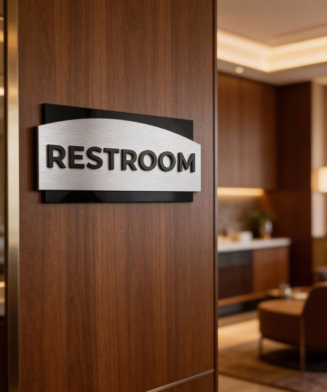 ALUMADESIGNCO Flow Design customized office door sign with acrylic lettering, premium signage for offices, hotels, apartments, and modern interior spaces