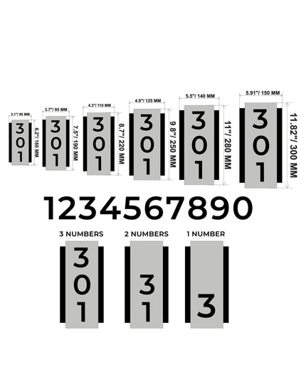 Premium brushed silver vertical room number sign by ALUMADESIGNCO featuring acrylic numbers and modern wall mounting, stylish signage for hotels and apartments