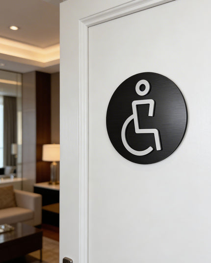 Modern handicap only sign by ALUMADESIGNCO featuring clean contemporary style, elegant accessible signage for hotels, cafés, offices, and public interiors