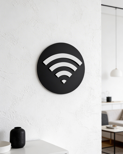 ALUMADESIGNCO WiFi password sign for guest room doors and walls, premium hospitality signage for hotels, apartments, offices, and commercial spaces