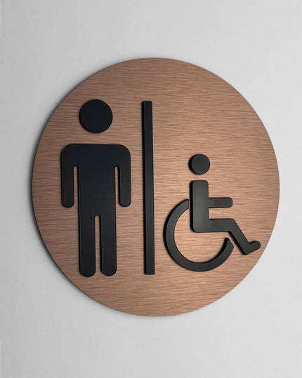 Premium men and handicap bathroom plaque by ALUMADESIGNCO, modern wheelchair restroom door sign for hospitality interiors, restaurants, offices, and public spaces