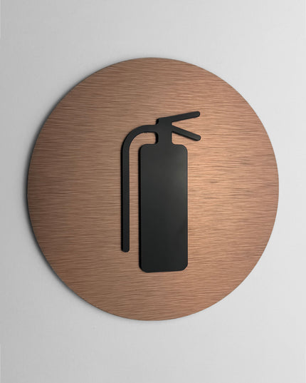 ALUMADESIGNCO extinguisher wall sign with minimalist modern style, fire safety signage for offices, hotels, warehouses, and contemporary interiors
