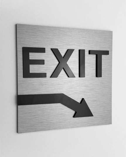 Premium exit arrow plaque down right by ALUMADESIGNCO, modern directional sign for hospitality interiors, offices, and public spaces