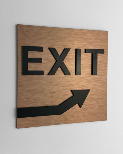 ALUMADESIGNCO exit way arrow signage upstairs with modern directional design, premium wayfinding sign for offices, hotels, apartments, and commercial interiors