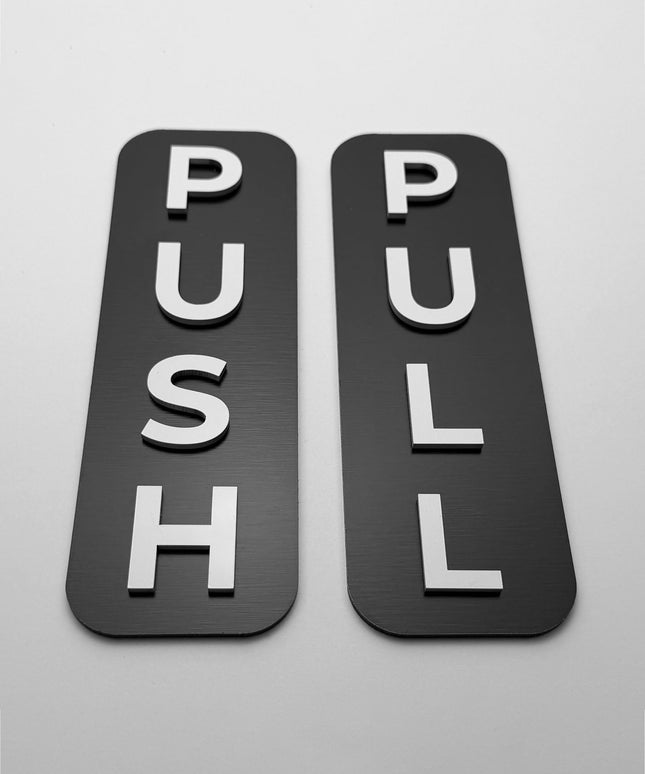 Push and pull sign by ALUMADESIGNCO, stylish door plaque for offices, cafés, hotels, retail stores, and modern interior spaces
