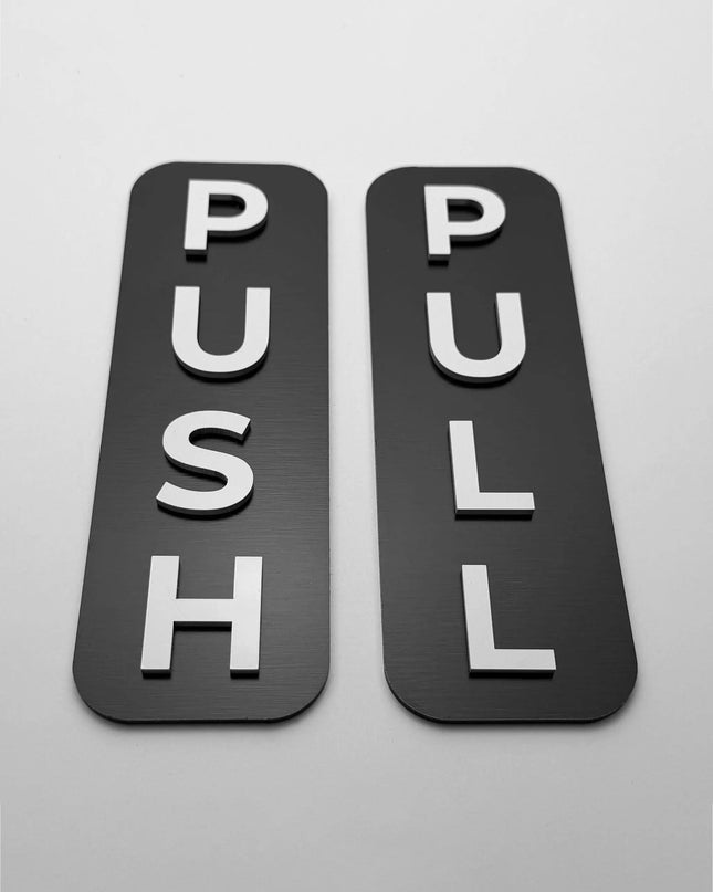 Push and pull sign by ALUMADESIGNCO, stylish door plaque for offices, cafés, hotels, retail stores, and modern interior spaces