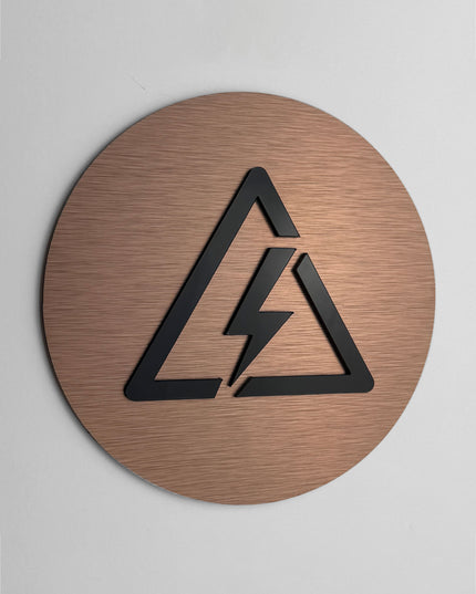 ALUMADESIGNCO electrical room door sign with minimalist modern style, utility signage for offices, hotels, warehouses, and contemporary interiors