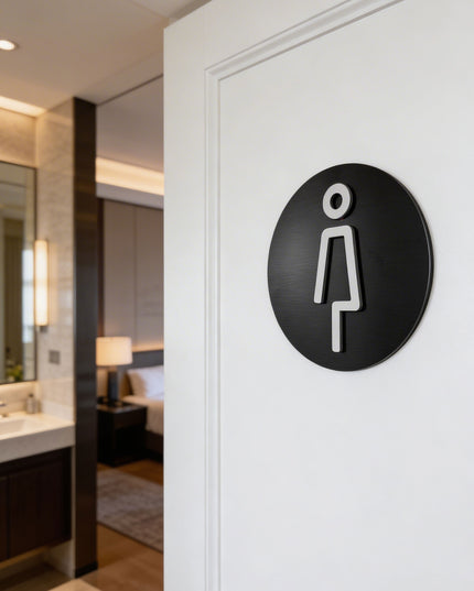 Modern women only sign by ALUMADESIGNCO featuring clean contemporary style, premium door signage for hotels, salons, offices, and public interiors