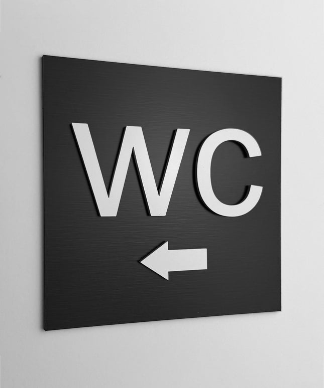 ALUMADESIGNCO WC left only signage with modern directional design, premium restroom wayfinding sign for offices, hotels, cafés, and commercial interiors