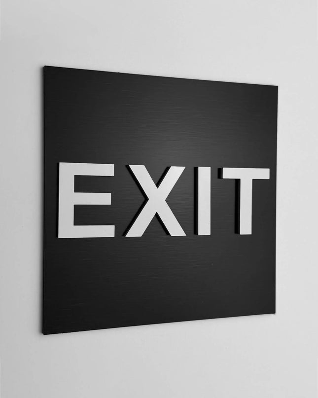 ALUMADESIGNCO emergency exit sign with modern safety design, premium wayfinding signage for offices, hotels, apartments, and commercial interiors