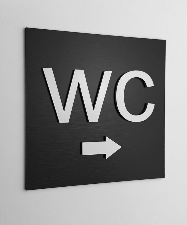 ALUMADESIGNCO WC right only signage with modern directional design, premium restroom wayfinding sign for offices, hotels, cafés, and commercial interiors