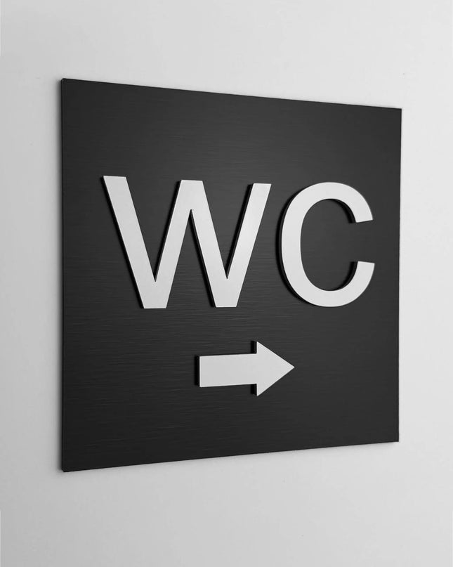 ALUMADESIGNCO WC right only signage with modern directional design, premium restroom wayfinding sign for offices, hotels, cafés, and commercial interiors