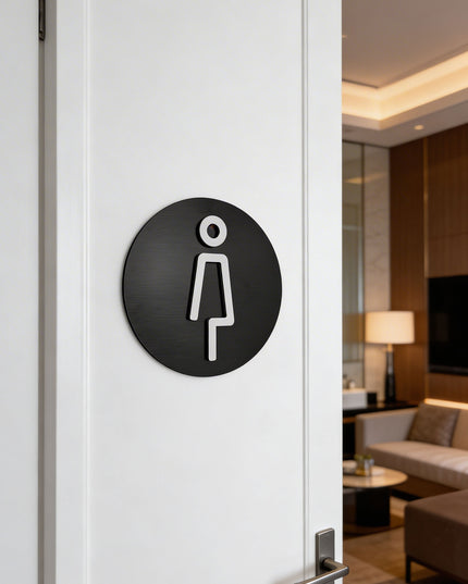 ALUMADESIGNCO women only plaque for doors, premium wayfinding signage for offices, hotels, changing rooms, and commercial spaces