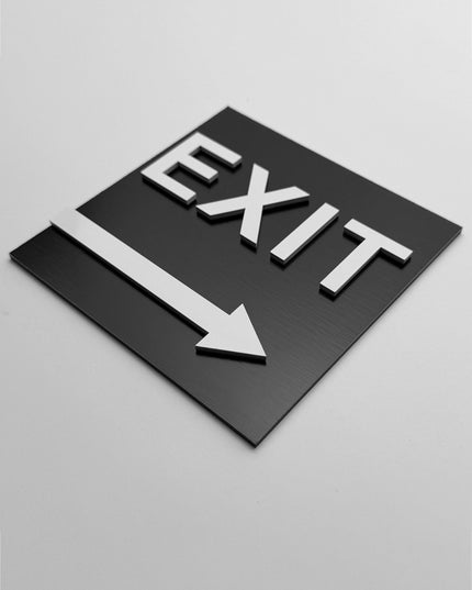 ALUMADESIGNCO exit direction sign with right arrow and minimalist design, premium wayfinding signage for hotels, offices, and commercial buildings