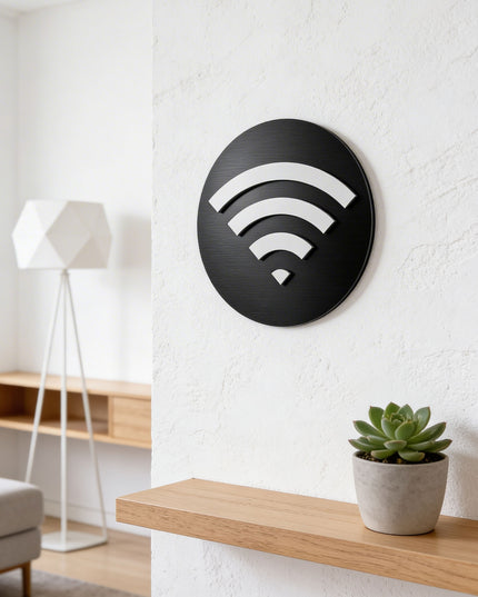 Premium guest room WiFi plaque by ALUMADESIGNCO, modern internet access sign for hospitality interiors, Airbnb rentals, hotels, and apartments