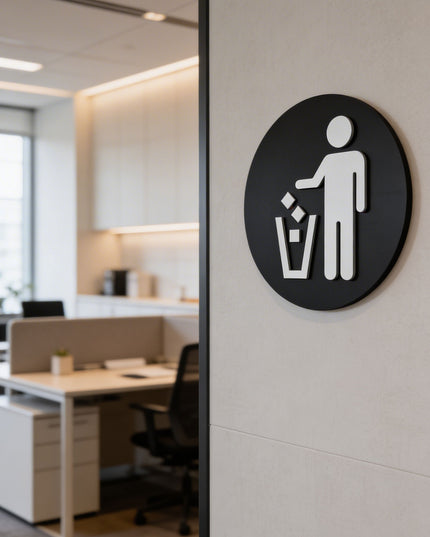 ALUMADESIGNCO recycling sign for doors and walls, premium waste separation signage for offices, hotels, apartments, and commercial spaces