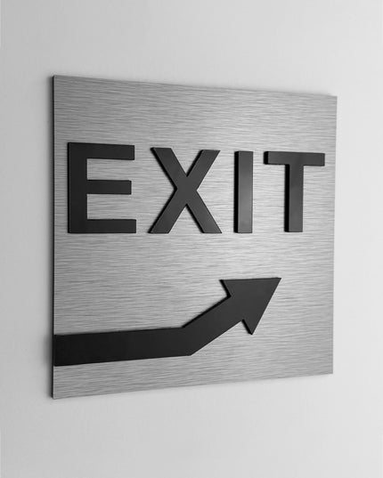 Exit way arrow sign upstairs by ALUMADESIGNCO, stylish directional plaque for corridors, offices, hotels, and public interior spaces