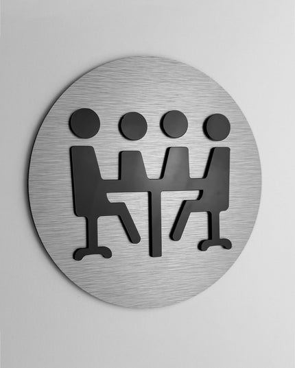 ALUMADESIGNCO acrylic conference room door sign with minimalist modern style, office signage for meeting rooms, hotels, studios, and contemporary interiors