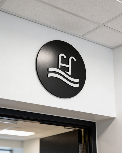 Premium pool area plaque by ALUMADESIGNCO, modern directional sign for resorts, hospitality interiors, wellness centers, and apartment buildings