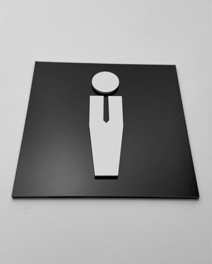 ALUMADESIGNCO male bathroom door sign with minimalist design, stylish restroom signage for offices, hospitality spaces, and commercial buildings