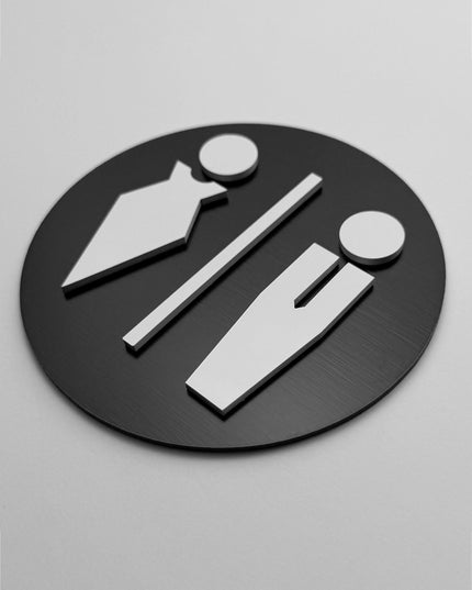 ALUMADESIGNCO male and female toilet door sign with minimalist design, stylish bathroom signage for offices, hospitality spaces, and commercial buildings