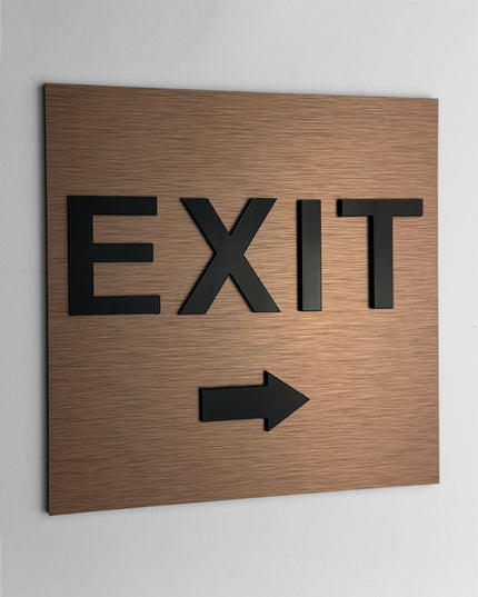 Premium exit right only plaque by ALUMADESIGNCO, modern directional sign for hospitality interiors, offices, and public spaces