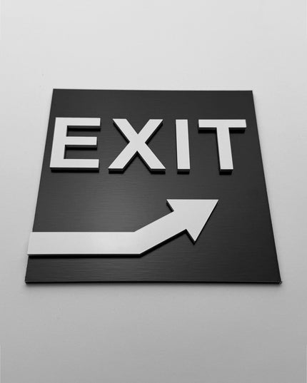 ALUMADESIGNCO exit direction sign with upstairs arrow and minimalist design, premium wayfinding signage for hotels, offices, and commercial buildings