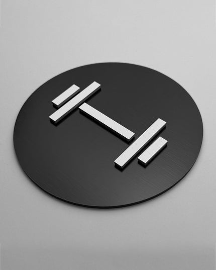ALUMADESIGNCO fitness room sign with minimalist design, premium signage for gyms, hotels, apartment buildings, and commercial interiors