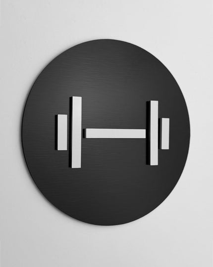 ALUMADESIGNCO gym sign with modern lettering, premium fitness room signage for hotels, offices, apartments, and contemporary interiors