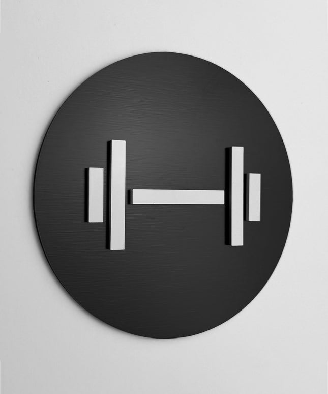 ALUMADESIGNCO gym sign with modern lettering, premium fitness room signage for hotels, offices, apartments, and contemporary interiors