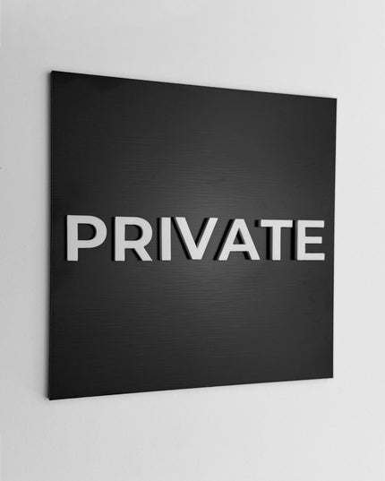ALUMADESIGNCO private room sign with modern lettering, premium door signage for offices, hotels, apartments, studios, and contemporary interiors