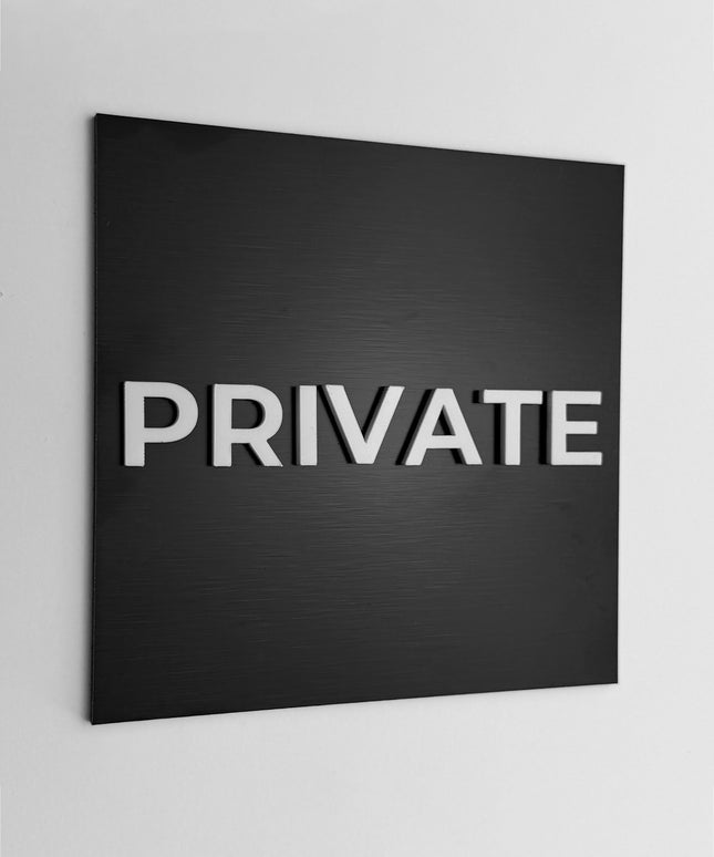 ALUMADESIGNCO private room sign with modern lettering, premium door signage for offices, hotels, apartments, studios, and contemporary interiors