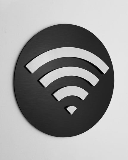 ALUMADESIGNCO WiFi sign for guest room with modern lettering, premium guest information signage for hotels, Airbnb properties, apartments, and contemporary interiors