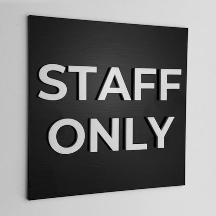 ALUMADESIGNCO employee only sign for doors, premium staff area wayfinding signage for offices, hotels, warehouses, and commercial spaces