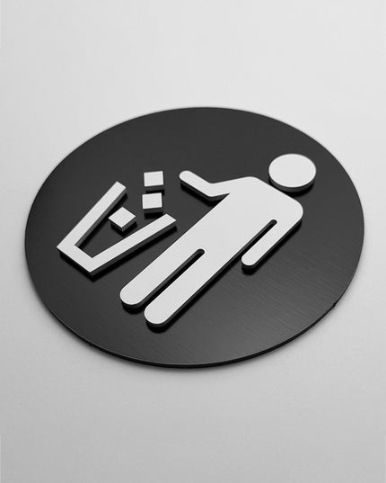 ALUMADESIGNCO recycle bin sign with minimalist design, premium recycling signage for kitchens, offices, hospitality spaces, and commercial buildings