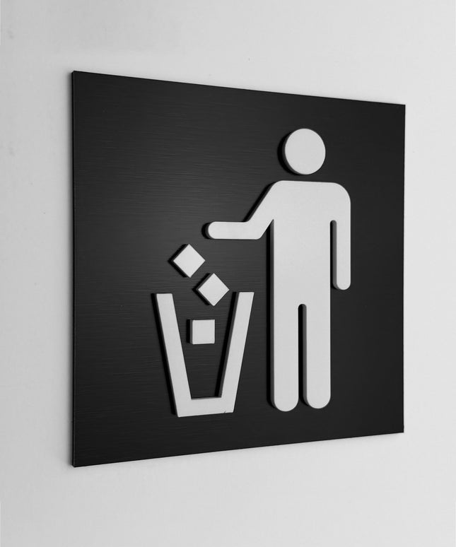 ALUMADESIGNCO garbage recycle sign with modern lettering, premium waste sorting signage for offices, hotels, apartments, cafés, and commercial interiors