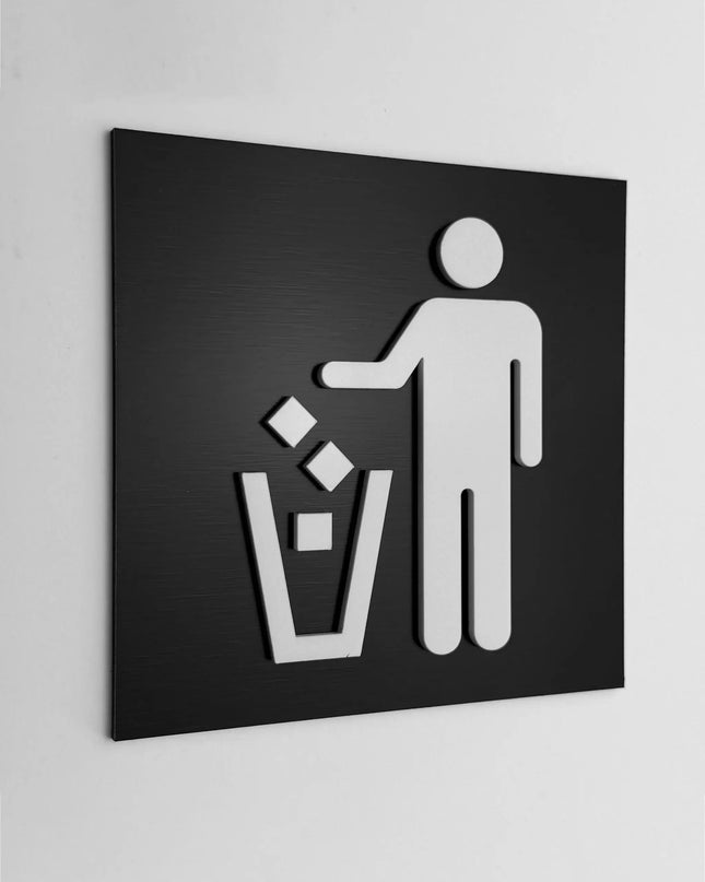 ALUMADESIGNCO garbage recycle sign with modern lettering, premium waste sorting signage for offices, hotels, apartments, cafés, and commercial interiors