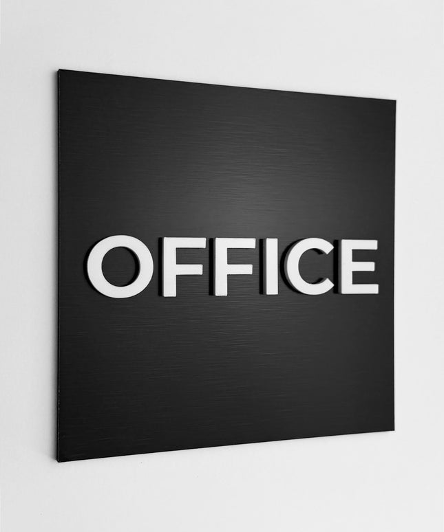 ALUMADESIGNCO office room sign with modern lettering, premium door signage for offices, hotels, apartments, studios, and contemporary interiors