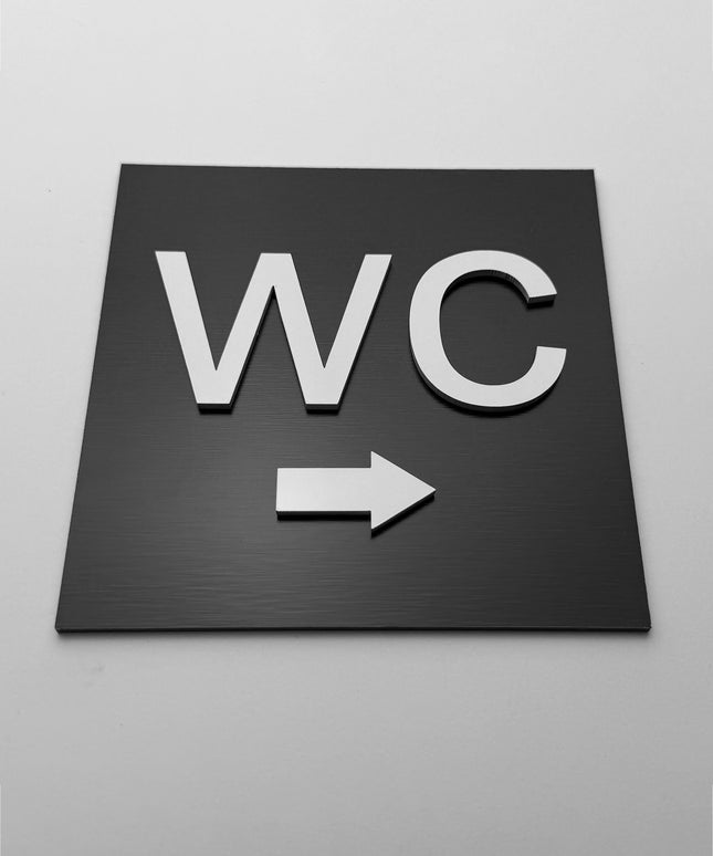 WC right only sign by ALUMADESIGNCO, stylish toilet direction plaque for hotels, offices, restaurants, and public interior spaces
