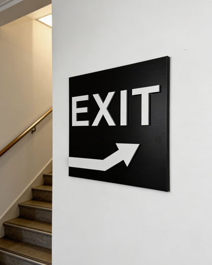 Premium exit way arrow plaque upstairs by ALUMADESIGNCO, modern directional sign for hospitality interiors, offices, and public spaces