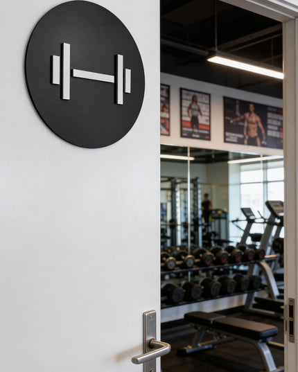 Modern gym sign by ALUMADESIGNCO featuring clean athletic style, elegant signage for fitness rooms, wellness areas, and contemporary interiors