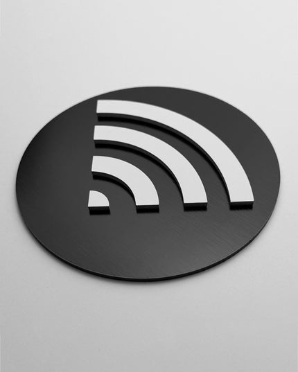 ALUMADESIGNCO guest room WiFi sign with minimalist design, premium information signage for hotels, hospitality spaces, apartments, and offices