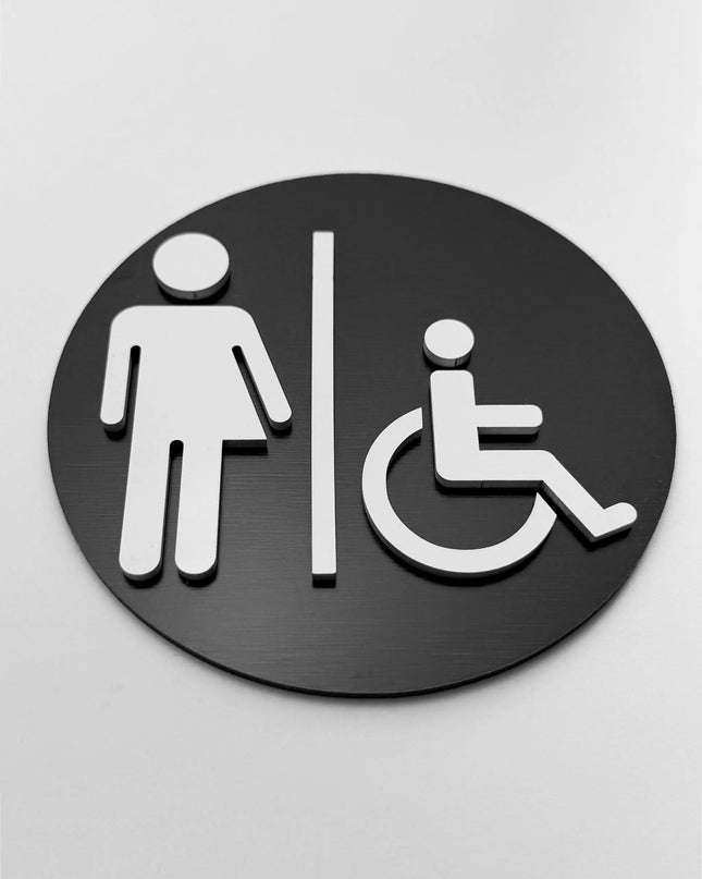Inclusive restroom sign by ALUMADESIGNCO, modern toilet door plaque for hotels, offices, restaurants, and public interior spaces