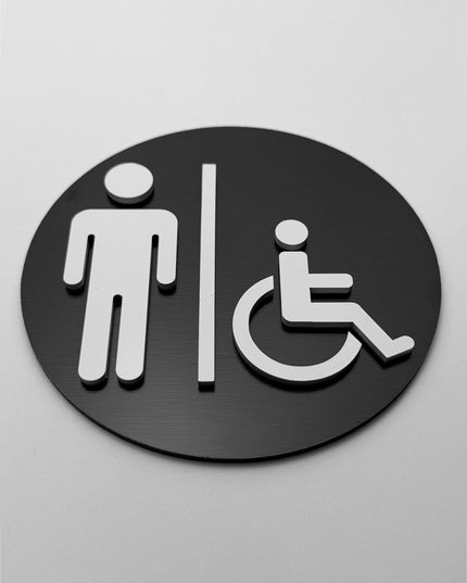Men and handicap bathroom sign by ALUMADESIGNCO, modern accessible toilet door plaque for hotels, offices, restaurants, and public interior spaces