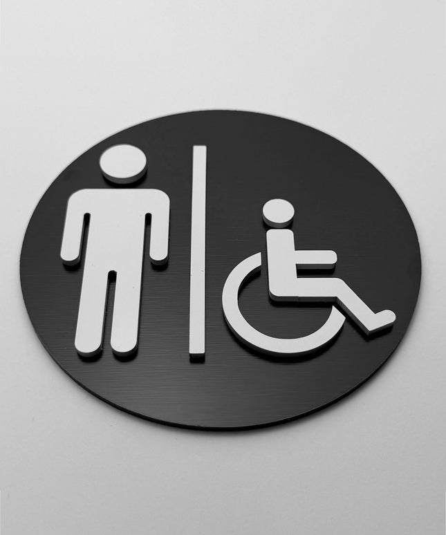 Men and handicap bathroom sign by ALUMADESIGNCO, modern accessible toilet door plaque for hotels, offices, restaurants, and public interior spaces